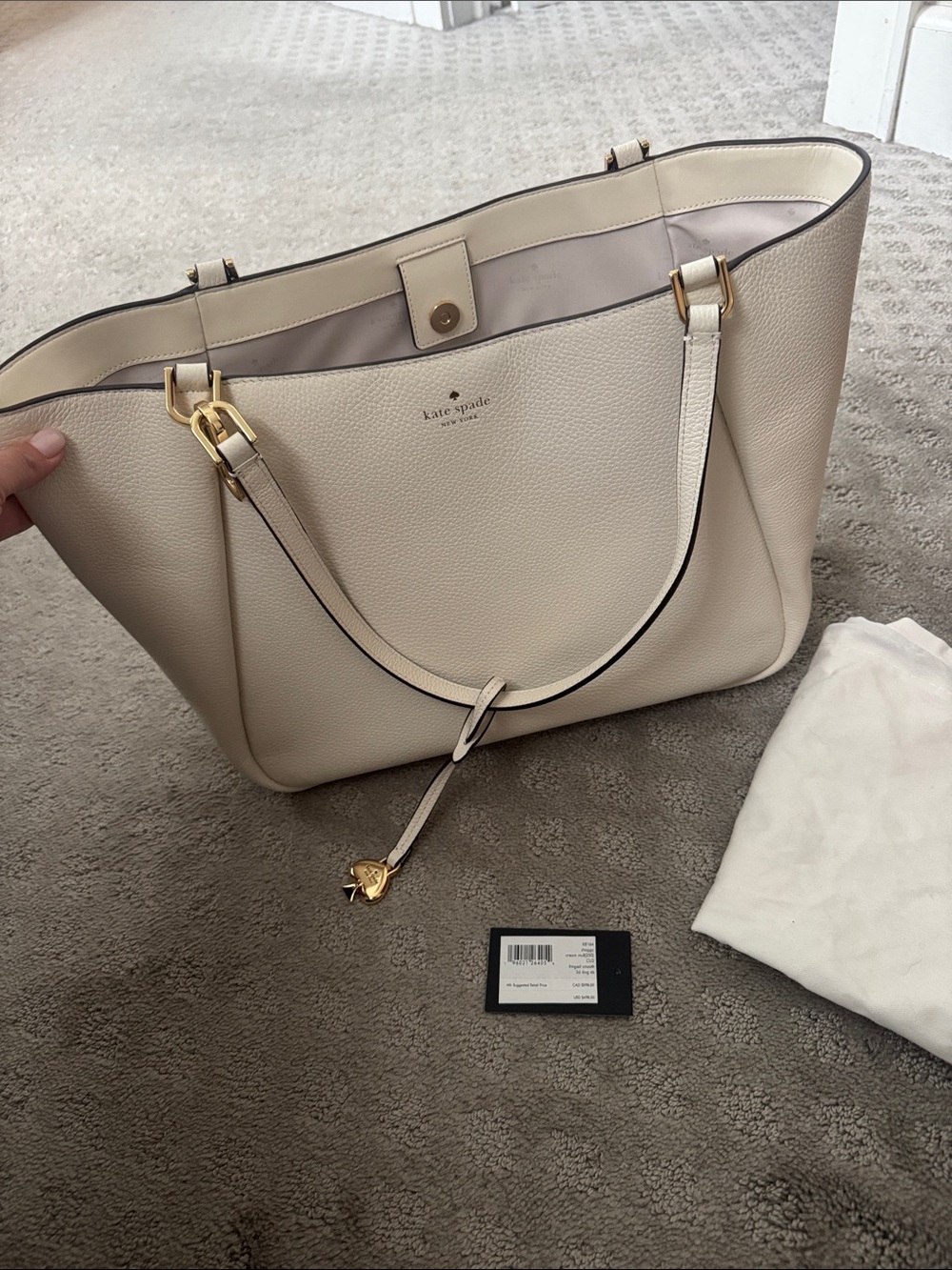 kate spade Cream Pebbled Leather Tote with Gold Hardware